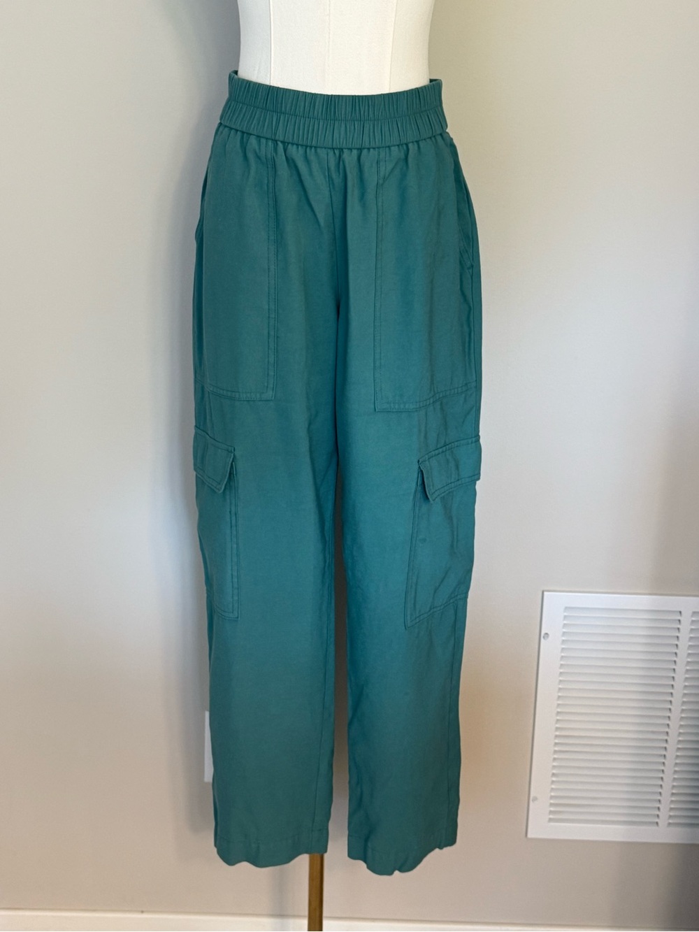 a new day Teal Utility Cargo Pants Small Pull On wide Leg Relaxed Rayon Target